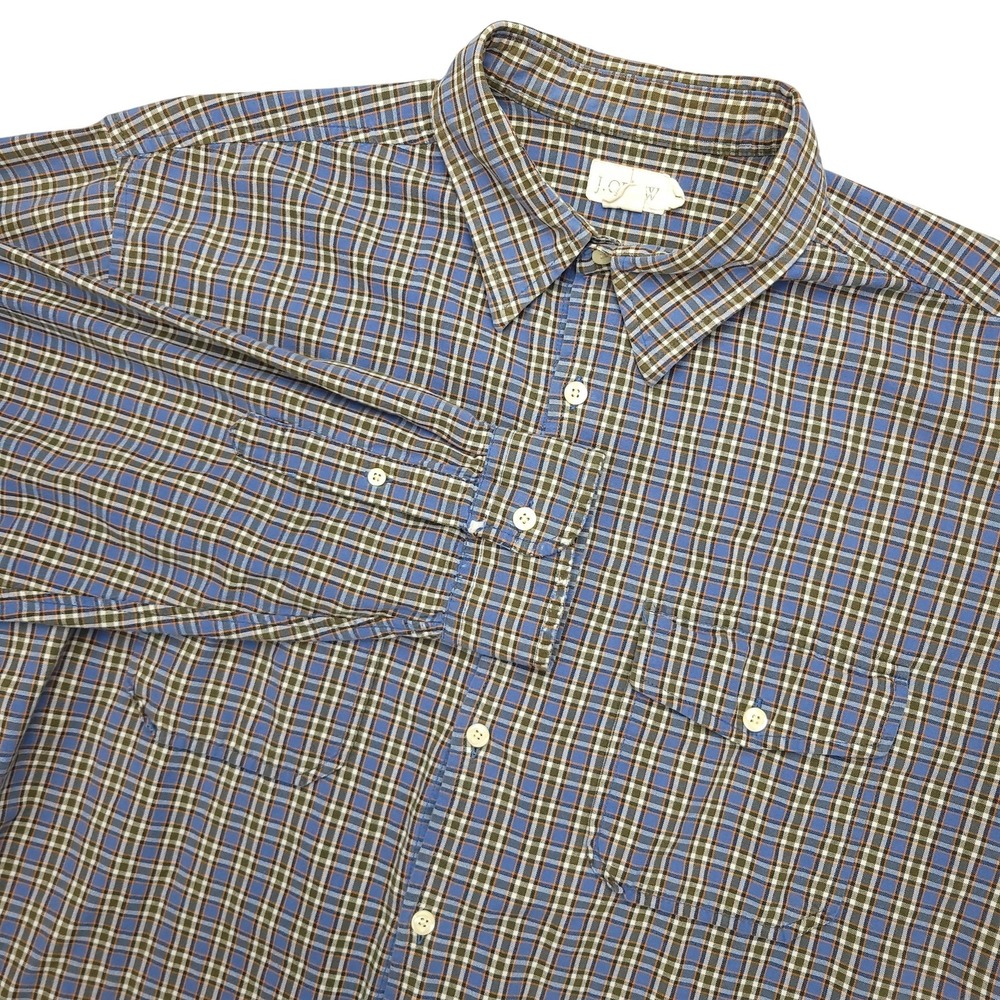 J.Crew Oarsman Shirt Mens Large Blue Plaid‎ Long Sleeve Button Up Cotton Casual